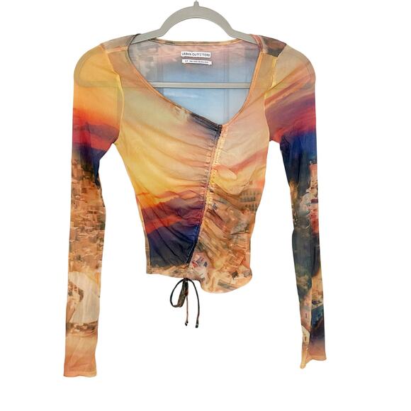 Urban Outfitters Shona Cinched Mesh Top Long Sleeve Multicolor Size Small - Picture 2 of 7